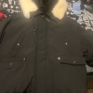 Coach Men's Dark Jacket with Light Fur Collar